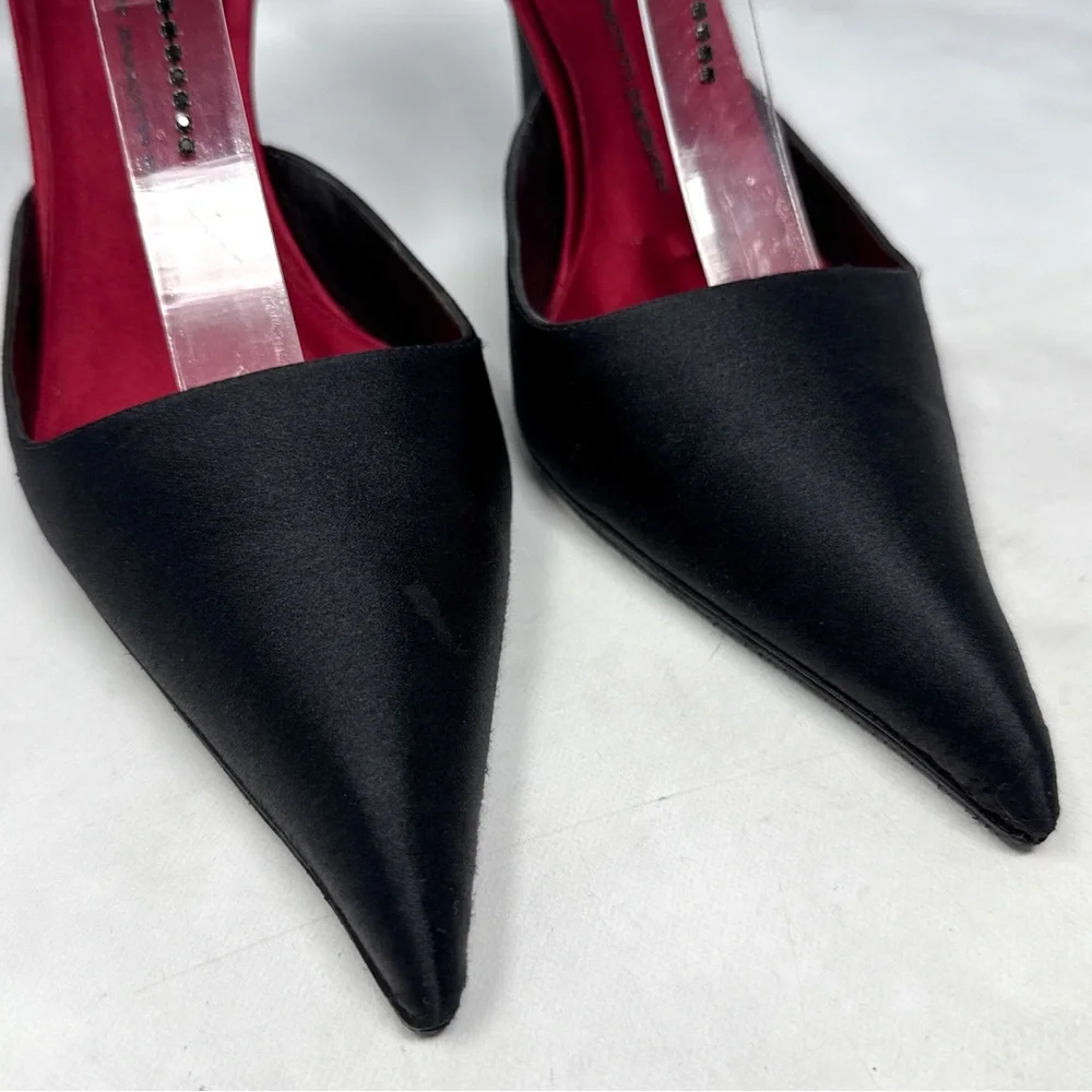 Giuseppe Zanotti Vicini Vintage Gothic Silk Pointed Toe Mule Pump Heels Black - Picture 4 of 16
